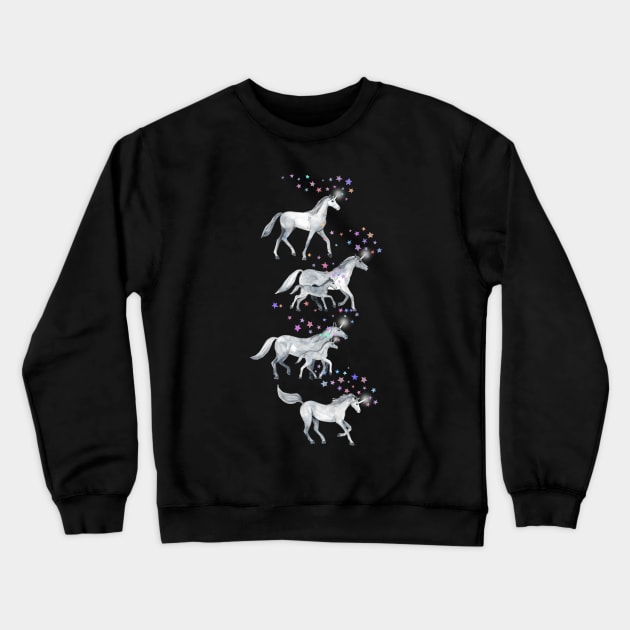 Unicorns and Stars on Dark Teal Crewneck Sweatshirt by micklyn